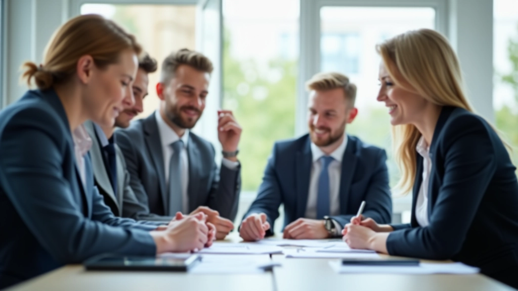 Team von Finanzberatern in modernem Büro bei der Zusammenarbeit, helles Licht, professionelle Atmosphäre
